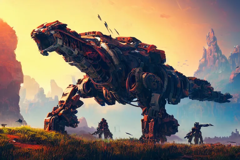 Image similar to ravager machine mecanical creature robot of horizon forbidden west horizon zero dawn radiating a glowing aura global illumination ray tracing hdr fanart arstation by ian pesty and alena aenami artworks in 4 k