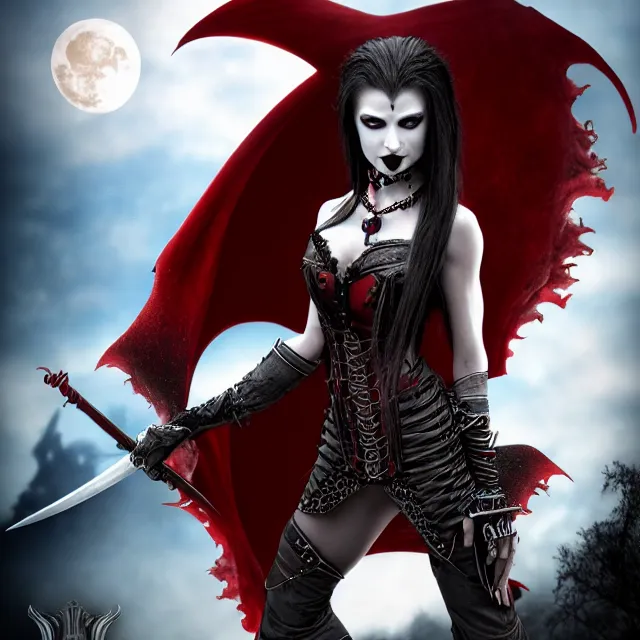 Image similar to vampire warrior queen, 4 k, hdr, smooth, sharp focus, high resolution, award - winning photo, anne stokes, photorealistic