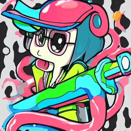 Image similar to Splatoon manga art illustration, colored illustration