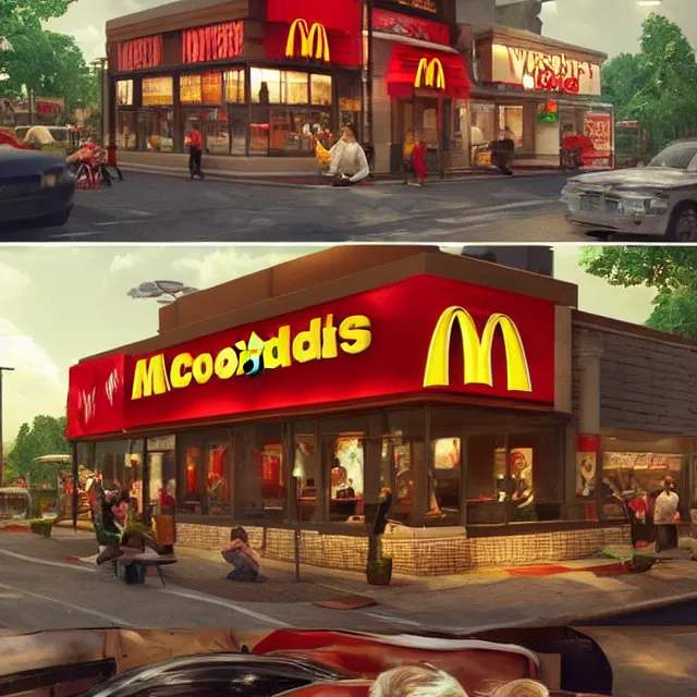 Image similar to a mcdonald's restaurant in hell trending on artstation deviantart pinterest detailed realistic hd 8 k high resolution
