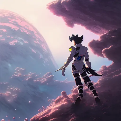 Image similar to moonwalker, like genji up in the clouds, filthy as charge, anime, retro punk, moonscape of the fifth dimensional rift into alt punk, by hayao miyazaki and rossdraws and artgerm and greg rutkowski and studio trigger, high quality, stunning, intricate detailed environment. 8 k