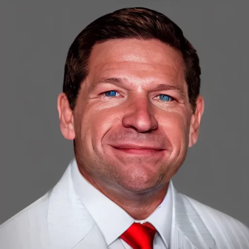 Prompt: ron desantis in a suit, sweating profusely, sweaty philtrum, runny nose, overly greasy face, emitting odor, ocatane render, unreal 5 engine