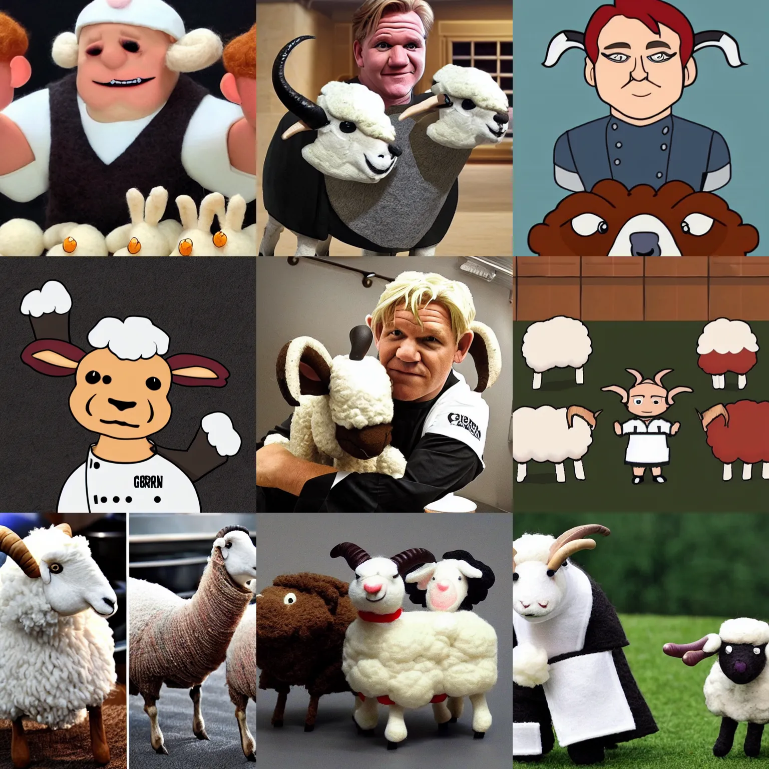 Prompt: chef gordon!! ramsay!! as a ram sheep sheep with horns! and wool