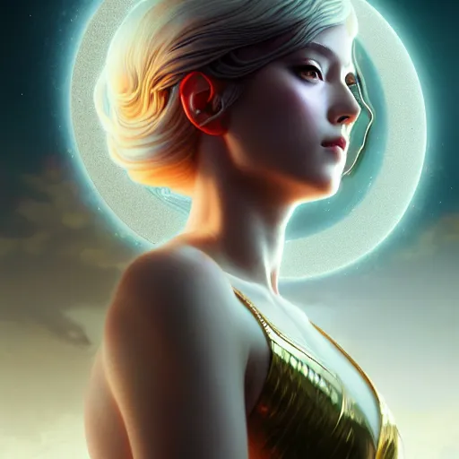 Prompt: goddess of time by tom bagshaw, gold eyes and silver wavy hair by ilya kuvshinov, rtx reflections, octane render 1 2 8 k, extreme high intricate details by wlop, digital anime art by ross tran, wide shot, close up shot, composition by sana takeda, dramatic lighting by greg rutkowski