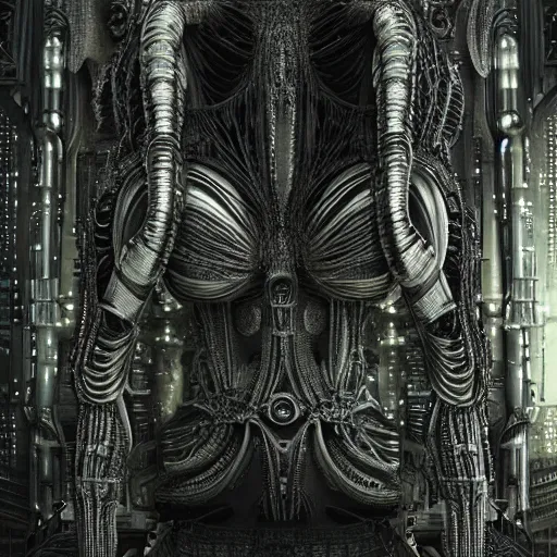 Image similar to highly advanced futurescape, intricate, high detailed, elegant composition, 8k, 144mm full shot, cinematic :: H.R. Giger ::