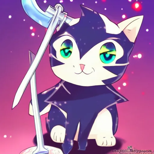 Prompt: a cute magic cat with a big sword in award winning anime style