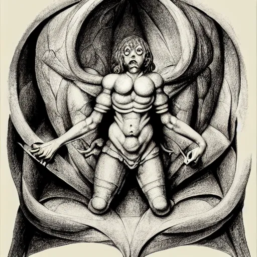 Image similar to dungeon and dragons lithography on paper ( ( secret artefact ) ) conceptual figurative ( post - morden ) monumental dynamic portrait drawn by ( ( ( william blake ) ) ) and goya and hogarth, inspired by escher, illusion surreal art, highly conceptual figurative art, intricate detailed illustration, controversial poster art, polish poster art, geometrical drawings, no blur