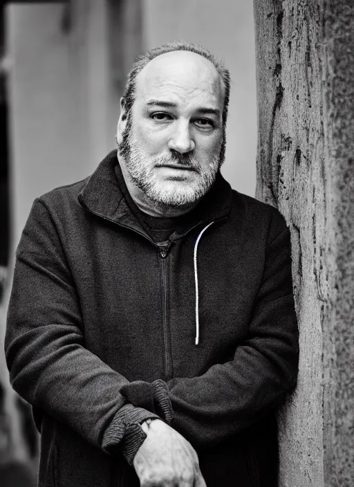 Image similar to DSLR photo portrait still of 60 year old age 60 James Gandolfini at age 60!!!, 85mm f1.8