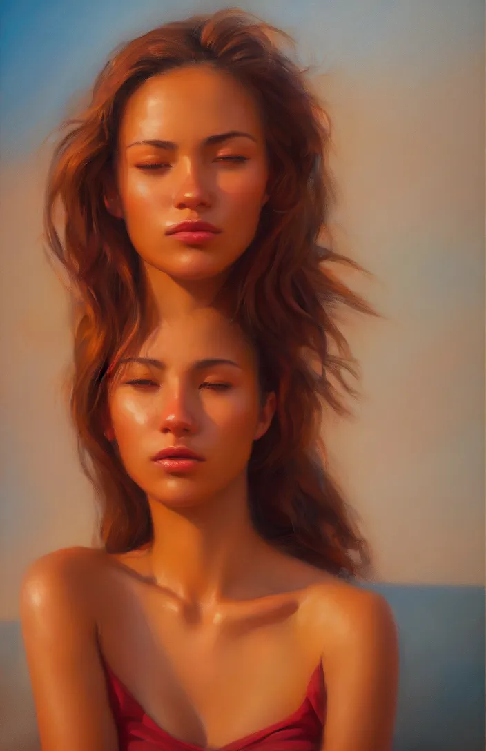 Prompt: a face portrait of a beautiful girl enjoying the warm sunlight, cuban setting, warm colors, soft lighting, atmospheric, cinematic, moody, in the style of diego koi, gina heyer, luiz escanuela, art by alyssa monk, hyperrealism, rule of thirds, oil on canvas, 8 k