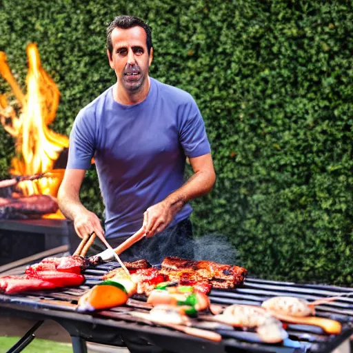 Image similar to edu gaspar cooking on a barbeque in 4 k photo