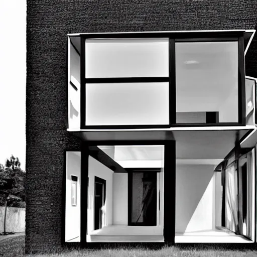 Prompt: a modern house in black and white designed by Escher