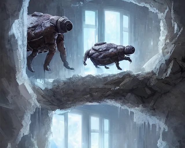 Image similar to a tardigrade!!! in a luxury hotel! suite room in the style of prehistoric! iceage, art by greg rutkowski and artgerma, stunning! concept art, interior! design