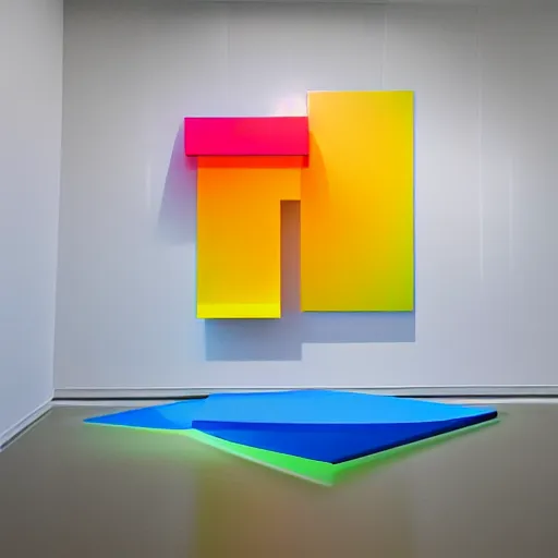 Prompt: : hyper color minimalist abstract shape art installation in museum gallery