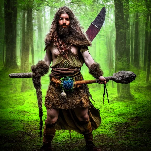 Image similar to photo of a druid warrior with earth powers, highly detailed, 4 k, hdr, smooth, sharp focus, high resolution, award - winning photo