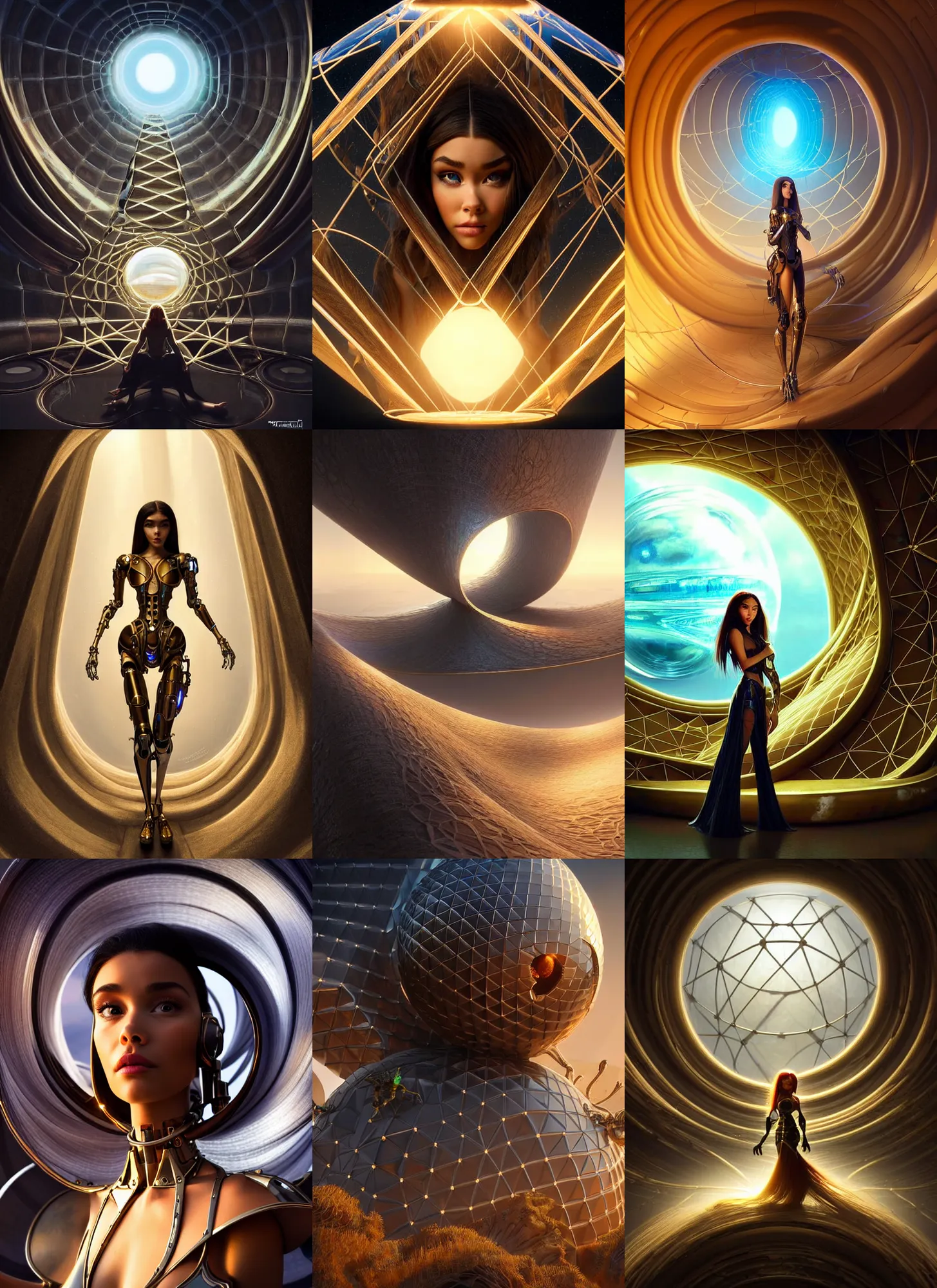 Prompt: polished decadent precise masterpiece : : madison beer cyborg / geodesic layered vortex : : weta disney pixar movie still photo : : hi - fructose, sci fi, fantasy, highly - detailed digital painting, golden ratio, accent lighting, octane render, artstation, smooth, sharp focus, beeple, rutkowski, mucha