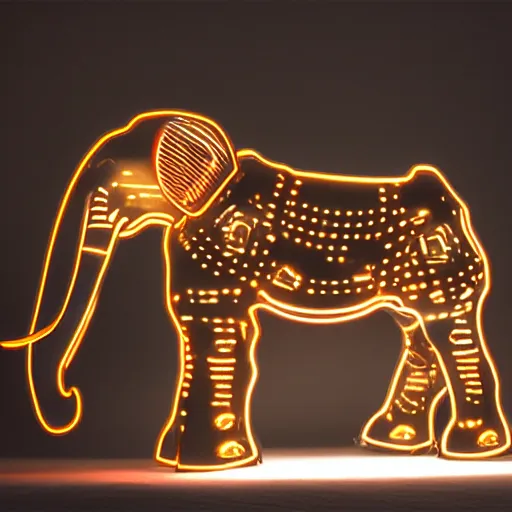 Image similar to a mechanical cybertronic elephant, glowing led tusks