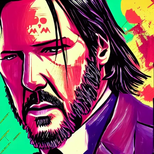 Prompt: john wick, hotline miami art style