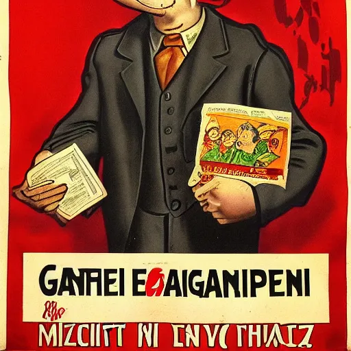 Image similar to Garfield in a Seize the Lasagna 1900s communist propaganda poster, highly detailed, illustration
