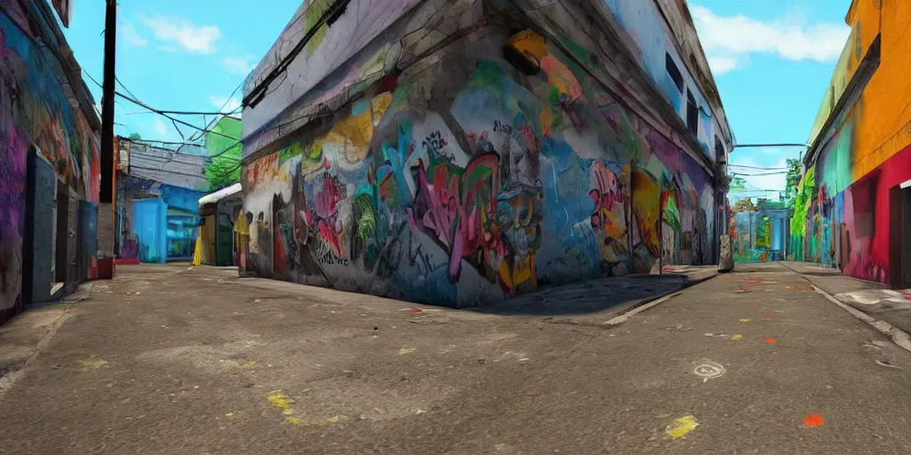 Image similar to zona 1 in guatemala city if it was a game like grand theft auto v first person view, with realistic visuals and award winning gameplay, graffitis