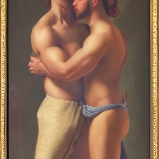 Prompt: an muscular man hugging a woman, fine painting, victorian