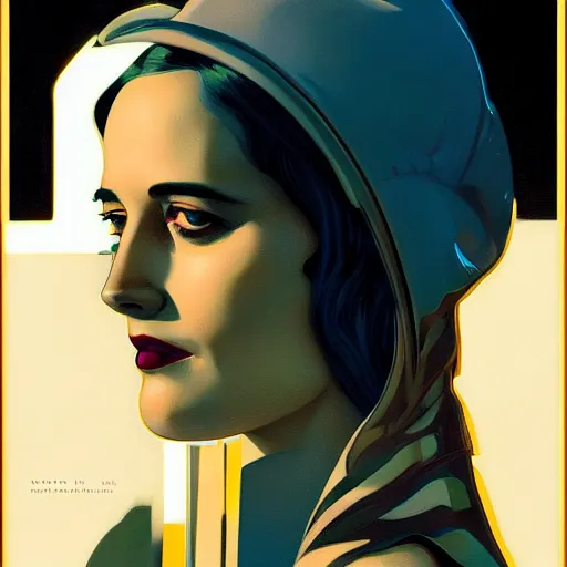 Image similar to Close-up portrait of Eva Green, Joshua Middleton artwork, dramatic backlighting, golden hour, autochrome, high contrast, highly detailed, sharp focus, digital painting, concept art, illustration, cyberpunk, solarpunk, trending on artstation, art by Phil Noto and Alex Toth, composition by alphonse mucha