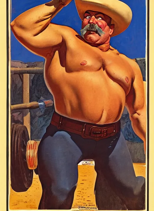 Image similar to old west circus strongman. portrait by jean giraud and anton otto fischer and john philip falter and will eisner and gil elvgren