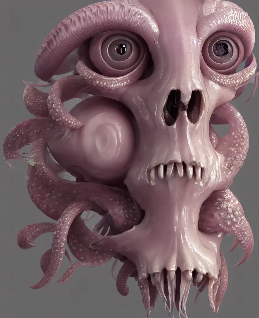 Image similar to goddess princess face close-up portrait ram skull. hard surface modelling zbrush and octane render. jellyfish phoenix head, nautilus, orchid, skull, betta fish, bioluminiscent creatures, intricate artwork by Tooth Wu and wlop and beeple. octane render, trending on artstation, greg rutkowski very coherent symmetrical artwork. cinematic, hyper realism, high detail, octane render, 8k