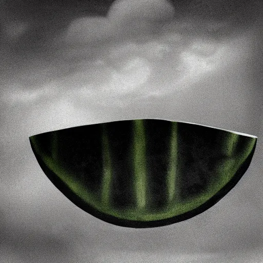 Prompt: a whole watermelon in a small pit in the eye of the storm, windy, concept art, desaturated, gloomy