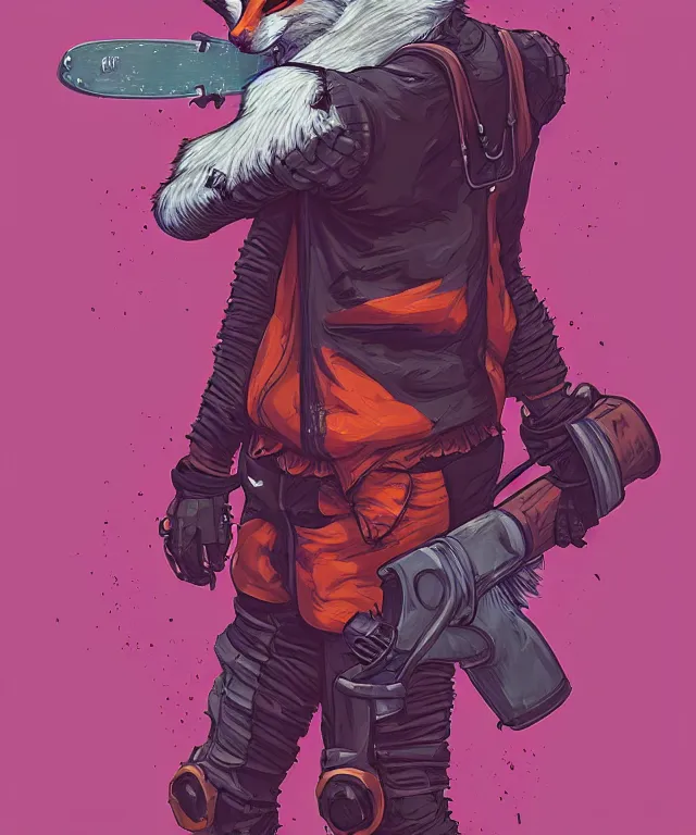 Image similar to a portrait of an anthropomorphic cyberpunk fox holding a chainsaw, fantasy, elegant, digital painting, artstation, concept art, matte, sharp focus, illustration, art by josan gonzalez