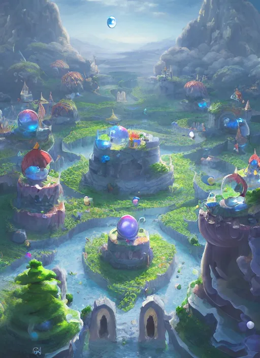 Image similar to foam priest and his bubble kingdom, beautiful landscape, highly detailed, flying buildings, palace, bubble trees, artstation, masterpiece, art by dylan kowalski and huifeng huang