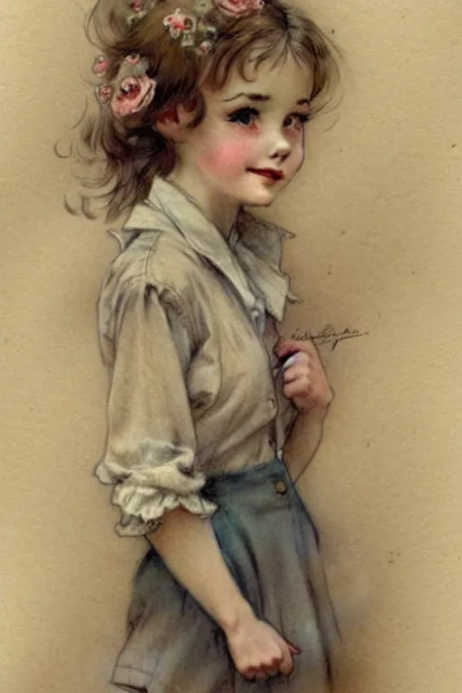 Prompt: (((((1950s girl next door. muted colors.))))) by Jean-Baptiste Monge !!!!!!!!!!!!!!!!!!!!!!!!!!!