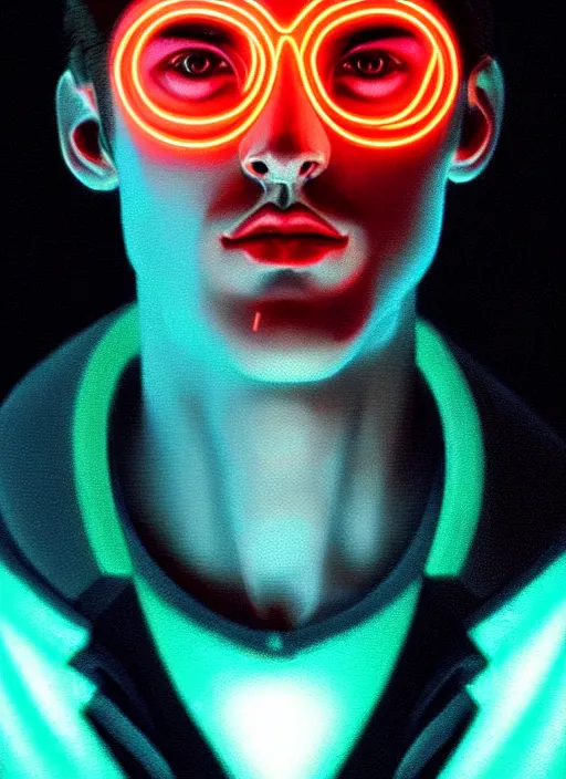 Image similar to a highly detailed long shot photo of masculin male face portrait, futurism, rococo cyber neon lighting, detailed futuristic fibonacci jewelry, profile posing, hyper photorealistic, crispy quality, digital photography, trending in pinterest, cinematic, 4 k ultra hd, art by pascal blanche, art by greg rutkowski, art by artgerm,