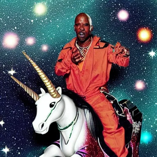 Image similar to “DMX riding a unicorn in space”