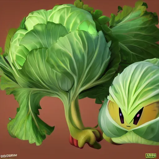 Image similar to a cabbage based pokemon, realistic artstyle, artstation, digital, wide shot, hd, cinematic shot, 8 k, 4 k