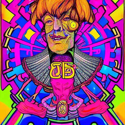 Image similar to the homepride man dmt psychedelic poster art