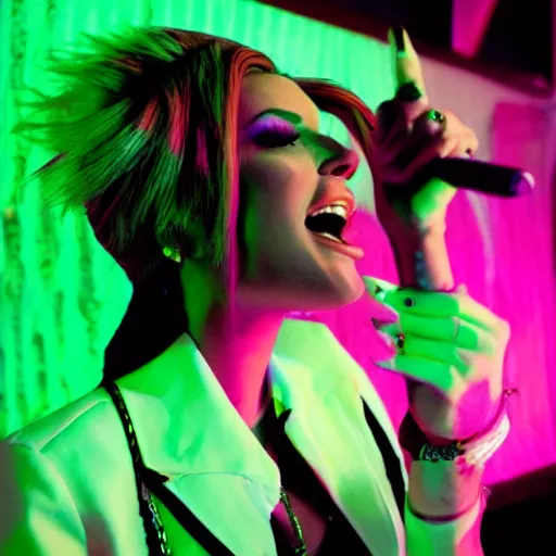 Prompt: jeffree star singing in a neon club