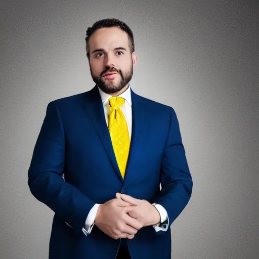 Prompt: portrait of a dill pickle in a suit and tie, studio lighting, dark textured background, photo realistic style, multiple lights, yellow ocre tint dominant, blue backlight