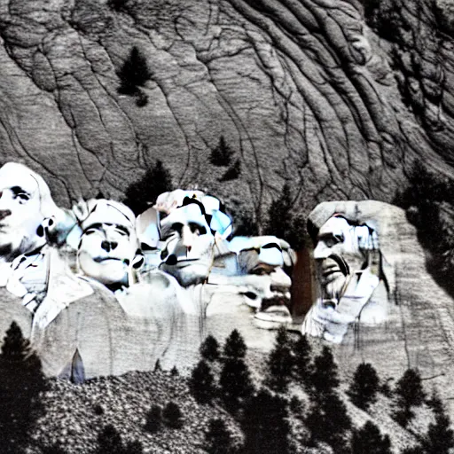 Prompt: Mount Rushmore being eaten like a cake by a huge alien, realistic, video, 35mm