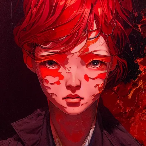 Image similar to prompt : red portrait soft light painted by james jean and katsuhiro otomo and erik jones, inspired by evangeleon anime, smooth face feature, intricate oil painting, high detail illustration, sharp high detail, manga and anime 1 9 9 0