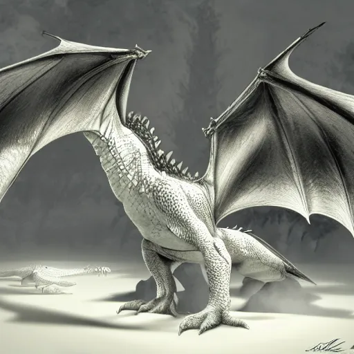 Prompt: a white photorealistic dragon