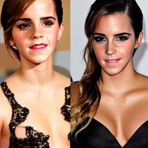 Image similar to emma watson mixed with kim kardashian, full - figure profile shot