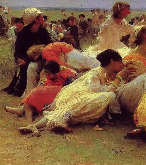 Image similar to high quality high detail painting by ilya repin, migration of humans, hd