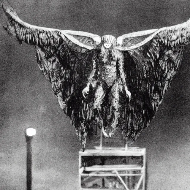 Image similar to image still of a Mothman, 80’s monster horror movie