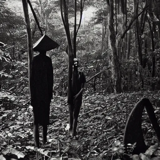 Image similar to Shadow creatures stalk through a forest, vietnam war photography