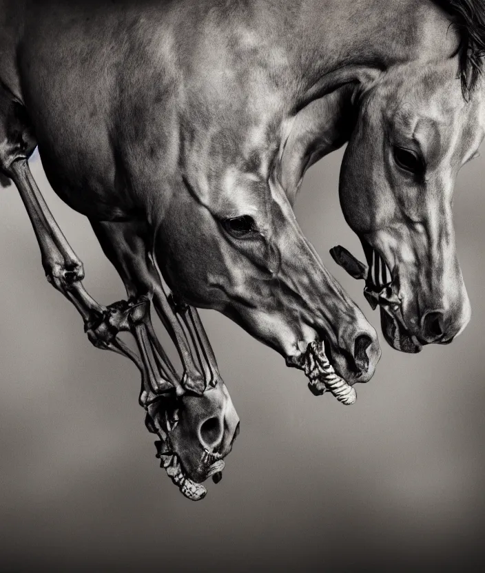 Image similar to skeleton of a horse in a dark veil, dark and mysterious, stopped in time, atmospheric, ominous, eerie, cinematic, epic, 8 k, 4 k, ultra detail, ultra realistic