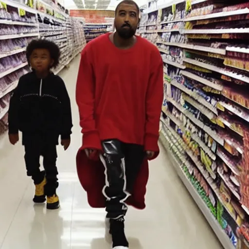 Prompt: kanye west goes goblin mode in the middle of a target aisle