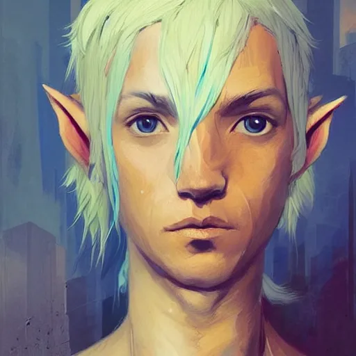 Image similar to Avatar with a blond hair and blue skin with elven ears profile picture by Greg Rutkowski, asymmetrical, Organic Painting , Matte Painting, geometric shapes, hard edges, street art, trending on the artstation:2 by Sachin Teng:4, blur: -4