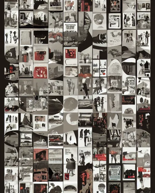 Image similar to A collage of Twin Peaks, mid-century modern, made of random shapes cut from magazines