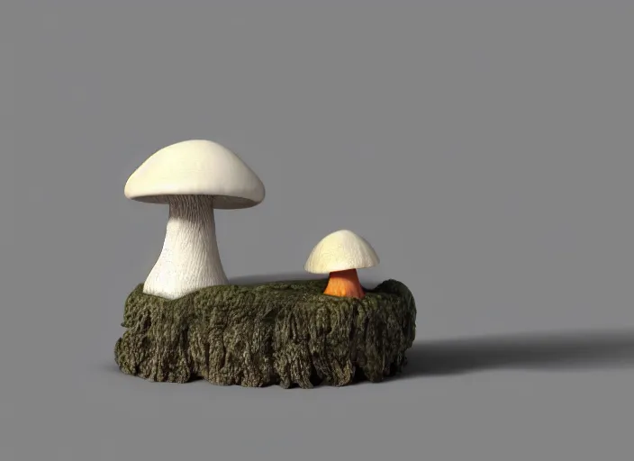 Image similar to a cute creature sitting next to a mushroom, sidefx houdini, vfx, mantra render