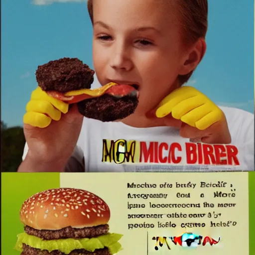 Prompt: a promotional advertisement from McDonald’s introducing the new McDirt, a dirt burger from McDonald’s